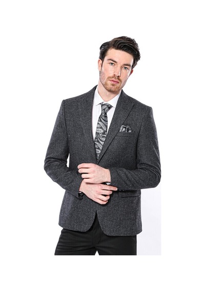 Sivri Yaka Tek Düğme Füme Slim Fit Ceket Wessi 001