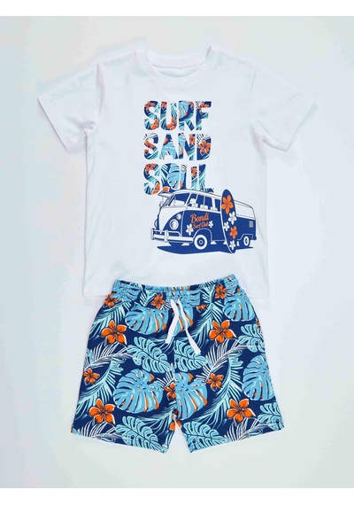 Denokids Mshb&g Surf Erkek Çocuk T-shirt Şort Takım Çok Renkli