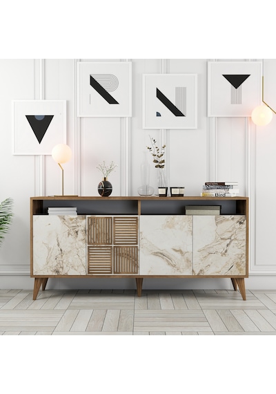 Milan 160cm Konsol - Ceviz / Beyaz Mermer Milan 160cm Konsol - Ceviz / Beyaz Mermer