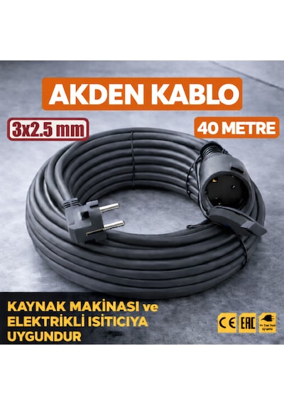 Kablo 40 Metre 3x2,5mm Uzatma Kablosu Tam Kesit Kaynak Makinası Kullanıma Uygundur