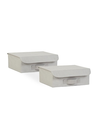 2'li Gri Balıksırtı Kapaklı Kutu Set 30 X 23 X 11 Cm Açık Ahşap