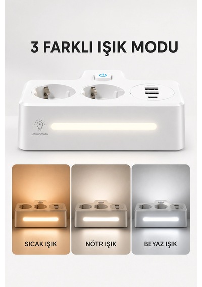 Bkl-502 Akım Korumalı 2li Priz 2 Usb Ve 2 Type-c Çıkış 4000w Hızlı Şarj Duvar Tipi Dokunmatik Led Aydınlatmal 0