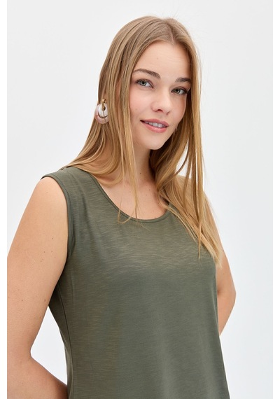 Desen Minimalist Kolsuz Oversize Kadın T-shirt - Rahat Ve Şık Haki