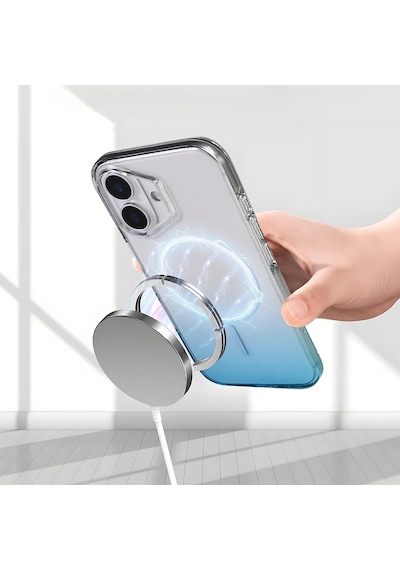 Apple iPhone Uyumlu 17 Kılıf Renk Geçişli Magsafe Şeffaf Kamera Yükseltili Silikon Pazarplus Turuncu