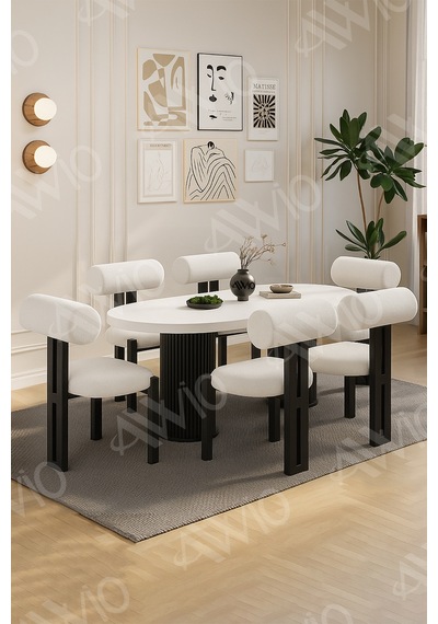 Avvio Verona Bohem Ayak 6'lı Metal Pofi Demonte Sandalye 80x160 Masa Sandalye Takımı Beyaz Masa Sandalye Siyah Kumaş Krem Avvio Verona Bohem Ayak 6'lı Metal Pofi Demonte Sandalye 80x160 Masa Sandalye Takımı Beyaz Masa Sandalye Siyah Kumaş Krem