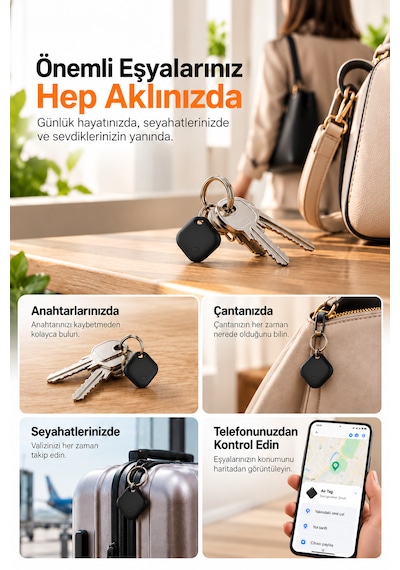 Kensa Airtag Apple iOS Uyumlu & Android Uyumlu Akıllı Takip Cihazı Sesli Bulma Özellikli Siyah