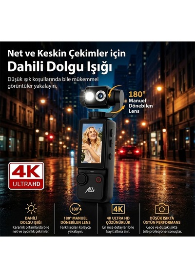 Ally Q8 Pocketpro 4k Dijital Vlog Kamerası Siyah