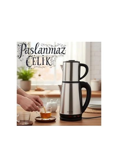Crwn Elektrikli Çay Makinesi Çelik Çaydanlık Takımı Su Isıtıcı Türk Çayı 1800w Diğer