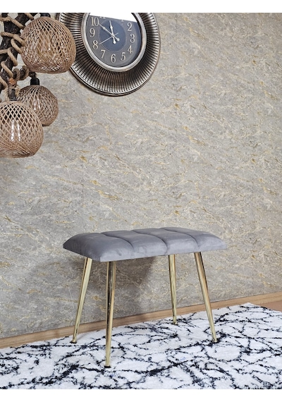 Zafir Gold Sivriltme Ayaklı 60 Cm Puf Bench - Puf - Bench - Oturak - Mutfak Oturağı - Antre Oturağı Gri