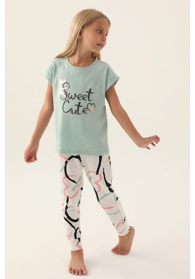 Rolypoly Sweet Yeşil Kız Çocuk Pijama Takımı 5274-42921 Su Yeşili
