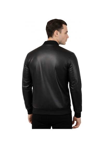 Deepsea Siyah Kaplan Taş Detaylı Slim Fit Likralı Kolej Yaka Erkek Suni Deri Ceket 2600927