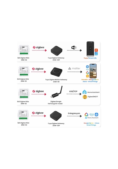 Tuya Mini Zigbee İki Çıkışlı Anahtar Tuya, Smart Life, Home Assistant, Zigbee2mqtt Uyumlu Standart