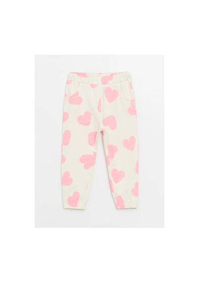 LC Waikiki Lcw Kids Pembe Beli Lastikli Baskılı Kız Bebek Eşofman Alt Pınk Prınted
