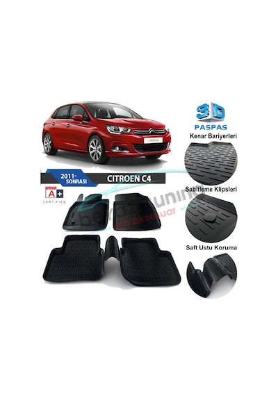 Citroen C4 Havuzlu 3D Paspas Siyah 2011-