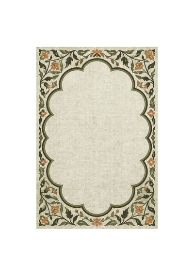 Kartela Halı Bulut Çerçeveli Klasik Halı Zeytin Kaymaz Taban Makinede Yıkanabilir 100x150 Cm