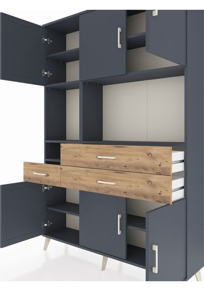 Arges Dolap 9 Raflı 3 Çekmeceli 6 Kapaklı 132x30x195 Antrasit-antrasit/çam Antrasıt/atlas Çam