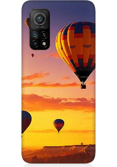 Xiaomi Mi 10t Uyumlu Gün Batımında Balonlar Desenli Silikon Kılıf Çok Renkli