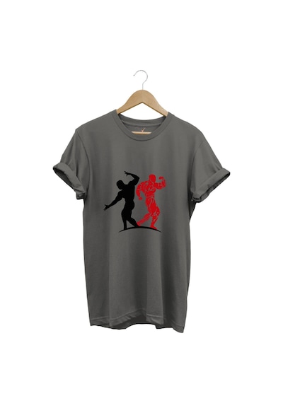 Sporcu Fitness Baskılı Gymregular Fit %100 Pamuk Bisiklet Yaka Premium Tişört Antrasit