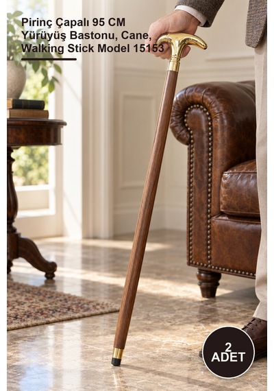 2 Adet Baston Pirinç Çapalı 95 Cm Yürüyüş Bastonu, Cane, Walking Stick Model 15153