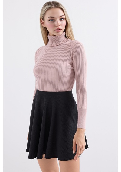 Hiccup Bdart Dokulu Yüksek Yaka Dar Triko Parlak Pembe