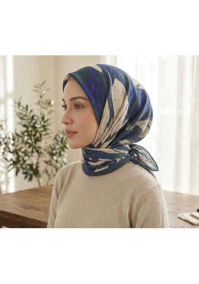 Mira Desen 94x94cm Viskon Modal Eşarp İndigo-yeşil
