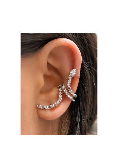Serpenta Gümüş Aura Koleksiyonu 14 Ayar Altın Kaplama Yılan Figürlü Deliksiz Kıkırdak Küpe Earcuff
