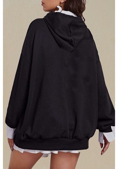 Blackjack Giyim Blackjackgiyim Düz Siyah Kapüşonlu Oversize Sweatshirt Pamuklu siyah