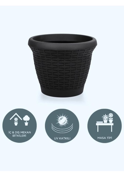 Omnipazar So-hs02 Plastik Hasır Desenli Saksı 6 Lt Antrasit 6 Adet