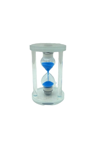 Küçük Cam Kum Saati Cam Standlı 5 Dakika Zamanlı Çap: 5.8cm-yükseklik: 9.8cm