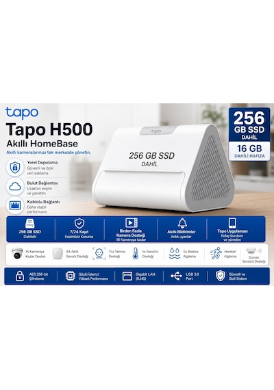 Tp-link Tapo H500-256gb Akıllı Homebase 16 Gb + 256 Gb Ssd 16 Kamera, 64 Sensör Destekli Yüz Tanıma Isı, Su Baskını, Kapı/pencere Ve Hareket Sensörleri Akıllı Ev Merkezi Tp-link Tapo H500-256gb Akıllı Homebase 16 Gb + 256 Gb Ssd 16 Kamera, 64 Sensör Destekli Yüz Tanıma Isı, Su Baskını, Kapı/pencere Ve Hareket Sensörleri Akıllı Ev Merkezi