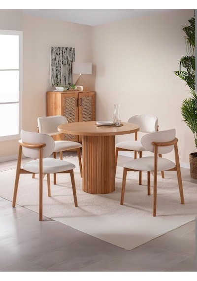 Boho İskandinav Natural Ahşap Masa Sandalye Takımı 90x90 Natural