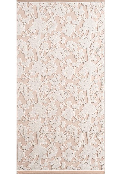 Pamuk Tekli Havlu Jakarlı Karna Eco Batıs - 70 X 140 Pudra