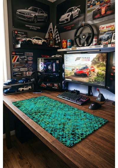 Devre Kartı Gaming Mousepad Xxl 90x40 Cm Kaymaz Taban Dikişli Kenar Neon Yeşil Oyuncu Masa Pedi
