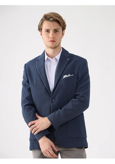 Dufy Mavi Erkek Slim Fit Mono Yaka Ceket - 95376 Mavi