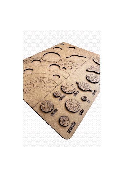 Solar Sistem Gezegenler Sistemi Puzzle Ahşap Boyanabilir Bul Tak Eğitici Montessori Yapboz