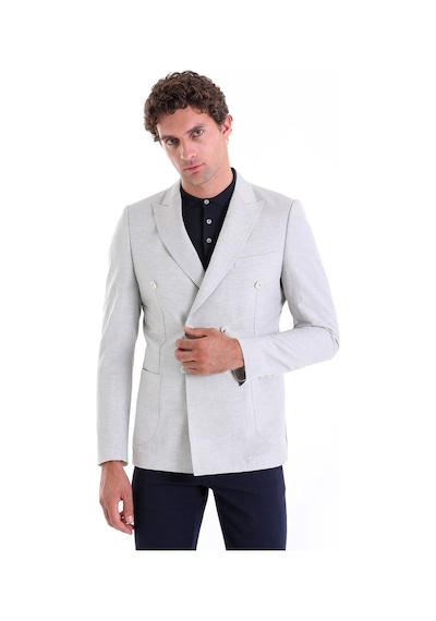 Hatemoğlu Gri Slim Fit Düz Sivri Yaka Kruvaze Casual Ceket Gri