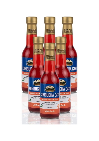 6 Adet Hibiskuslu Kombucha 250ml. Cam Şişede