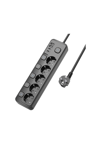 Akım Korumalı Çoklu Priz, 2 Adet Usb, 2 Adet Type-c Girişi, 5 Adet Ac Girişi, Hızlı Şarj Desteği, 2m Kablo Uzun 0