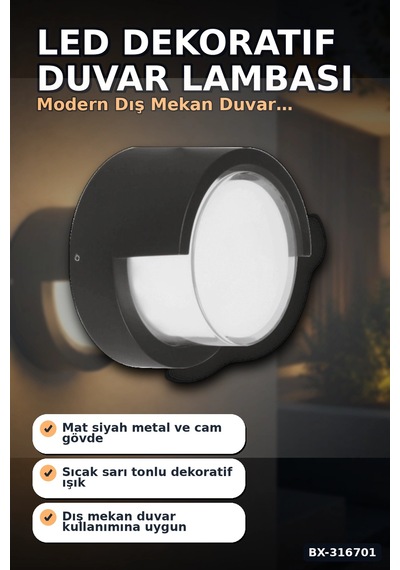 Led Dekoratif Aplik 15w 3200k Gün Işığı 1350 Lümen Ip44 Duvar Lambası 17 Cm Bx-316701 Diğer