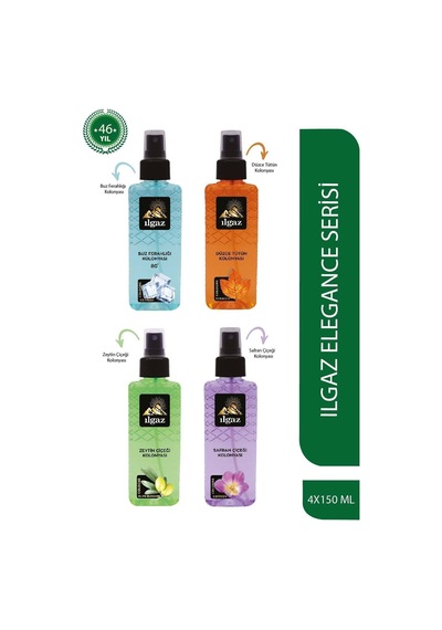 Ilgaz 80 Derece Buz Ferahlığı + Safran Çiçeği + Tütün + Zeytin Çiçeği Kolonyası Sprey 4 x 150 ML