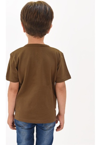 Luess Erkek Çocuk Nakış Detaylı Hakim Yaka Tshirt Kahverengi Luess Erkek Çocuk Nakış Detaylı Hakim Yaka Tshirt Kahverengi