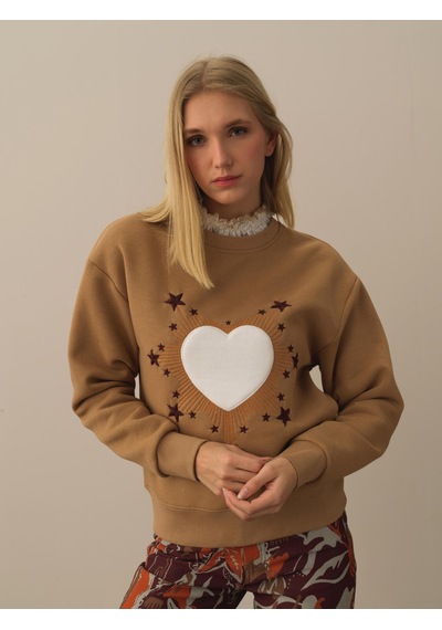 Xint Camel Oversize Dik Yaka Pamuklu Sweatshirt 400577