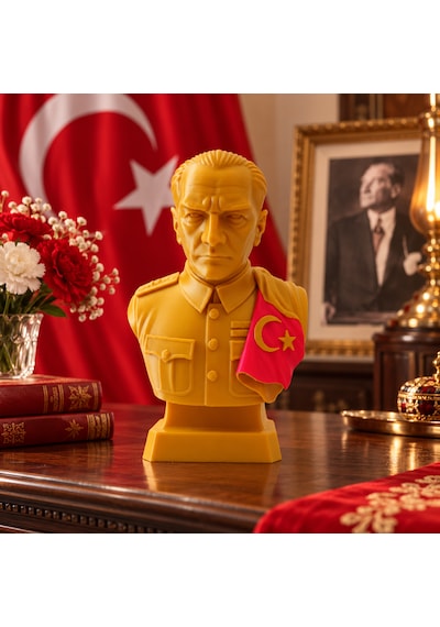 Altın Renk Atatürk Büstü Dekoratif Masa Süsü 15 X 9 X 6,5 Cm 3d Baskı