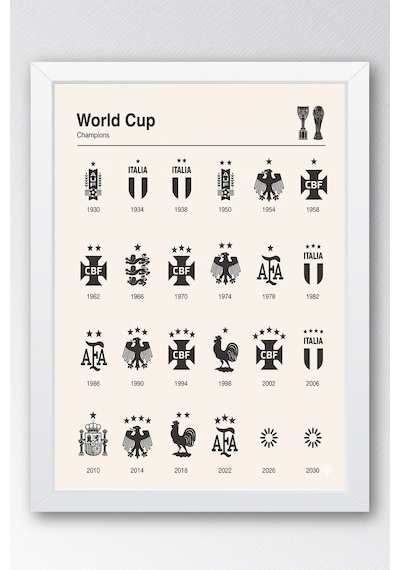 World Cup Champions Dünya Kupası İnfografik Lüks Çerçeveli Tasarım Futbol Tablosu Üstün Kalite Beyaz