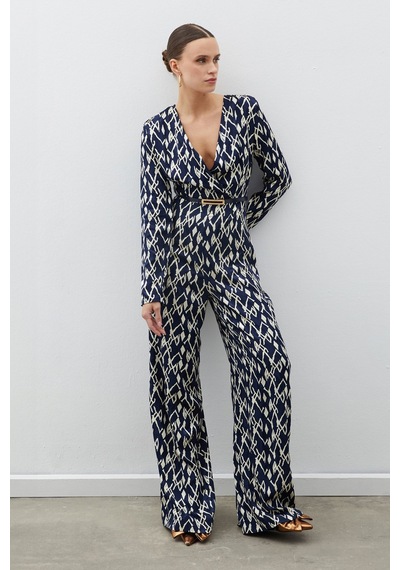 Sateen Desenli Saten Tulum - Lacivert