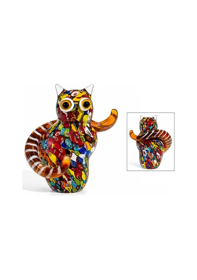 1 Adet El Yapımı Murano Cam Kedi Figürü Dekoratif Masaüstü Figür, Cam Kedi Figür, Murano Glass Cat, Ev Ve Ofis Dekor