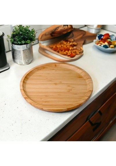 Bambu Lüx Yuvarlak Servis 25 25cm, Sunumluk & Çerezlik Sunum Tabağı Çok Renkli