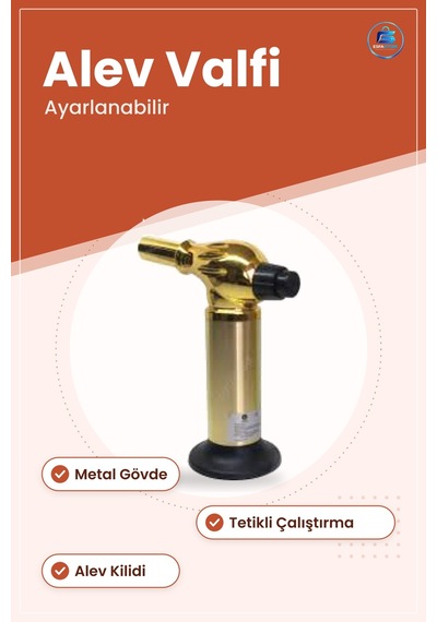 Pürmüz Ocak Çakmаğı Nargile Ayarlanabilir Alev Valfi Metal Gövde Gold