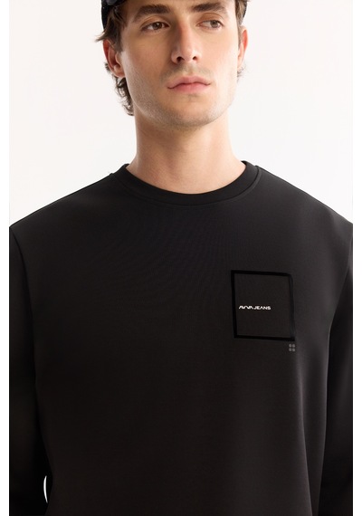 Avva Erkek Siyah Bisiklet Yaka Pamuklu Bi-stretch Baskılı Regular Fit Sweatshirt A52y1261