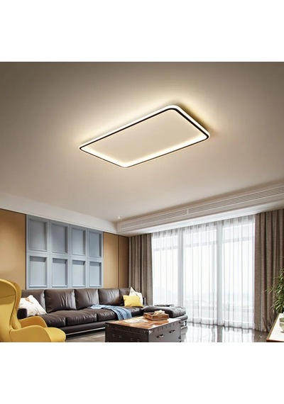 Siyah 60x40 cm Dikdörtgen 3000K Sarı Işık Led Modern Aydınlatma